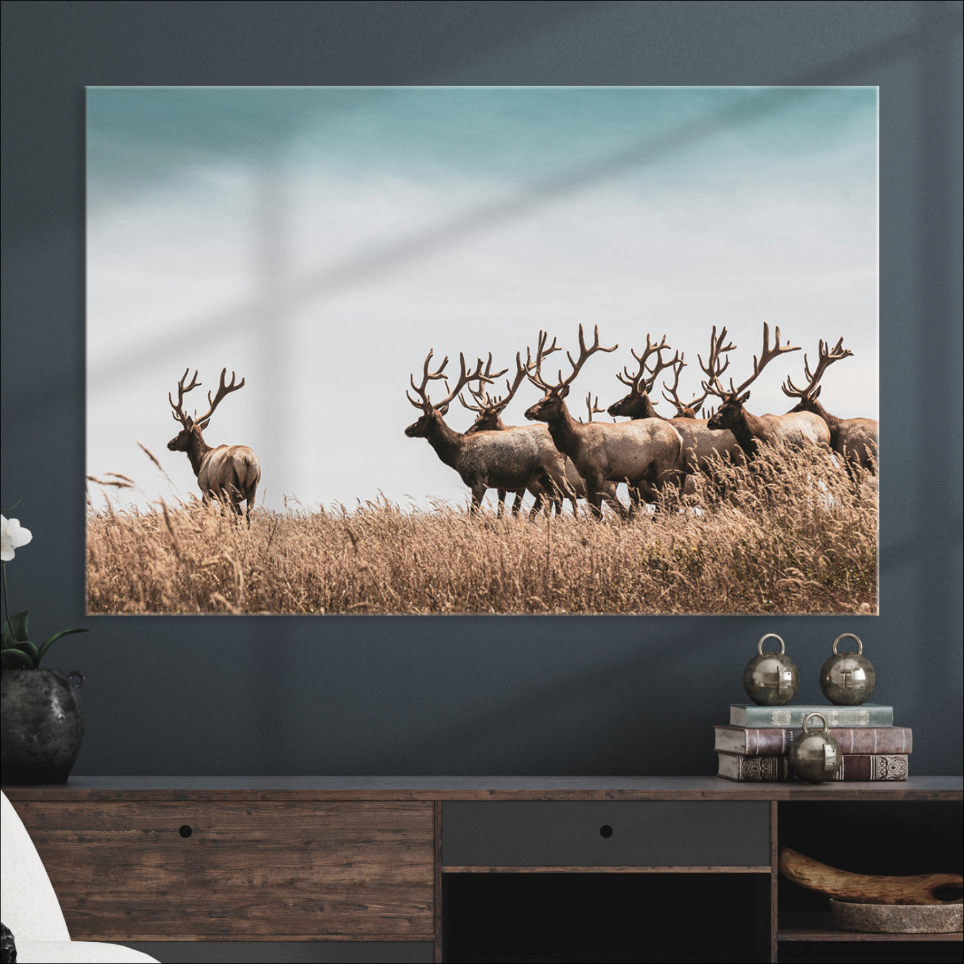 Elk Herd Wall Art Canvas, Antler Canvas Print, Framed Wildlife Photography Art Picture Print, Rustic Nature Print Perfect Rustic Wildlife