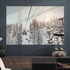 91534512-MGV-CV-36X24-Frosty Pines Wall Art Canvas Print, Framed Cozy Cabin View Art Picture Print, Ski Lift Ride Perfect Rustic Lodge Decor Artwork