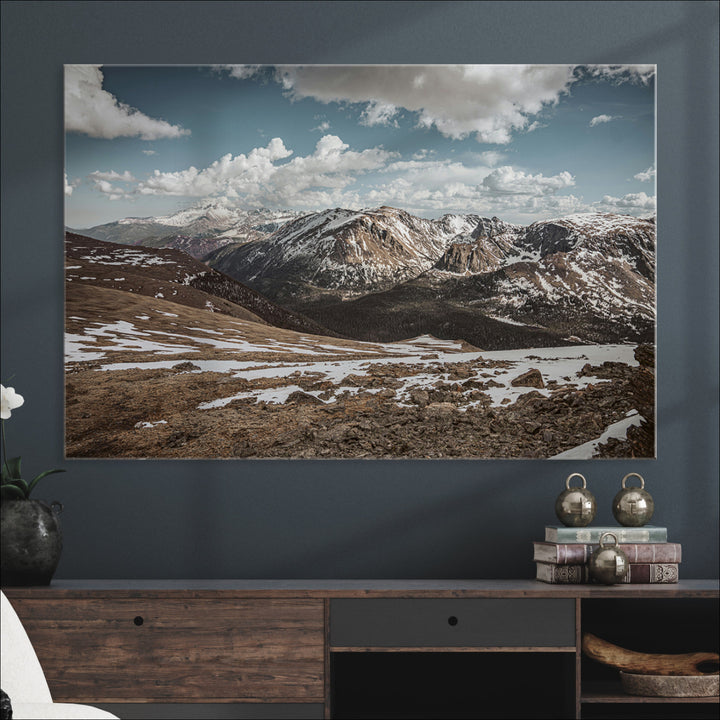 Mountain Landscape Wall Art Canvas Print, Framed Snowy Peaks Art Picture Print, Rugged Highlands Perfect Rustic Adventure Decor Artwork