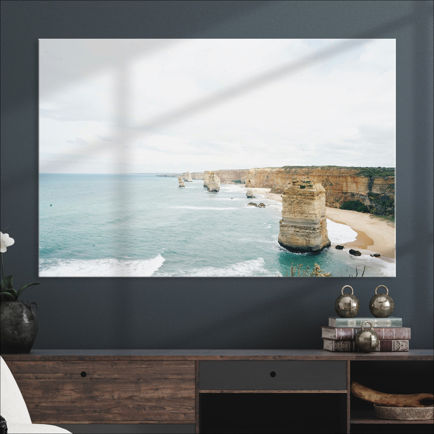 70095633-MGV-CV-36X24-Twelve Apostles Wall Art Canvas Print, Framed Coastal Cliffs Art Picture Print, Rugged Rock Formations Perfect Minimalist Coastal Decor