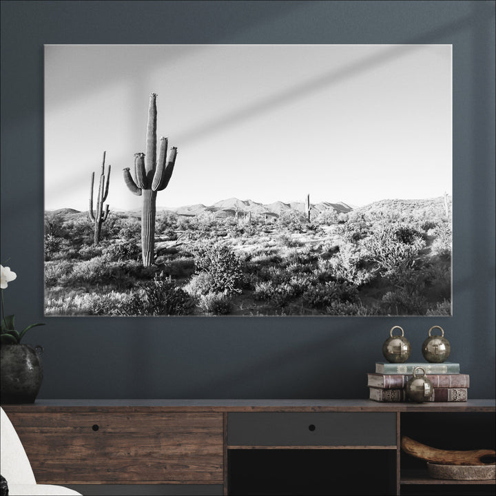 Saguaro Cactus Canvas Print Wall Art , Monochrome Landscape Print, Framed Scenic Arizona Art Print, Large Timeless Western Aesthetic