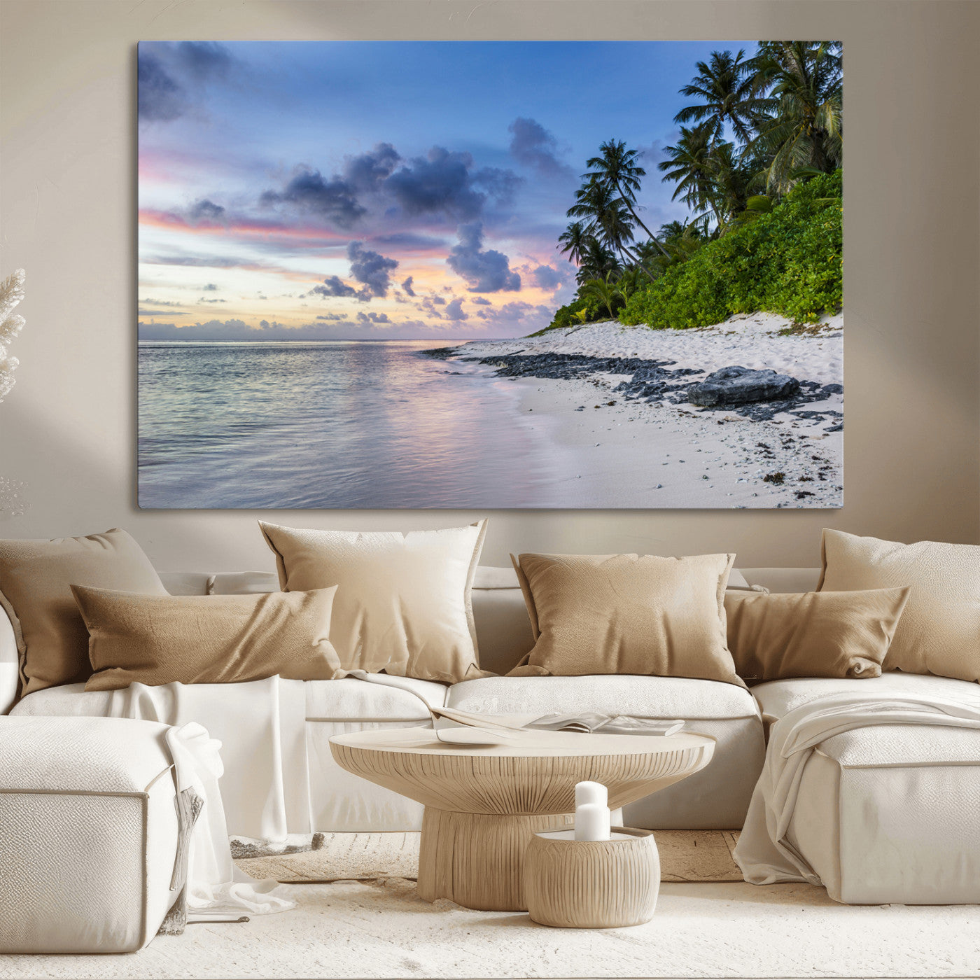 MGV-CV-36X24 - Tropical Beach Wall Art Canvas Print, Framed Sunset Glow Art Picture Print, Palm Tree Coast Perfect Tropical Coastal Decor Artwork