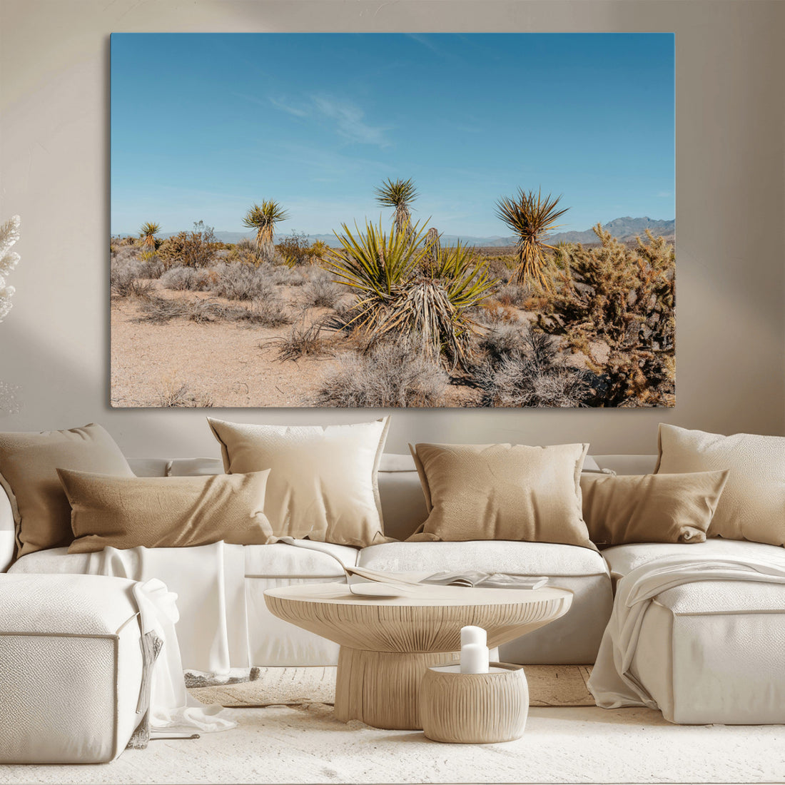 Joshua Tree Wall Art Canvas Print, Framed Desert Landscape Warm Earth Tones Artwork