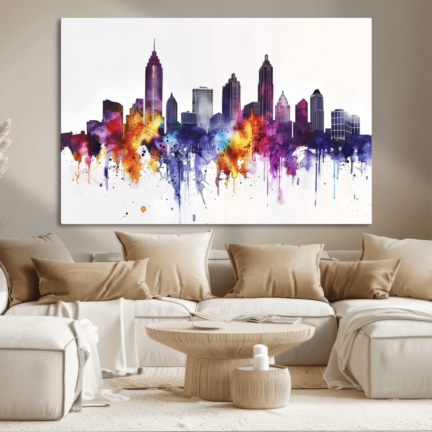 MGV-CV-36X24 - Atlanta Skyline Wall Art Print - Colorful Cityscape Watercolor Canvas