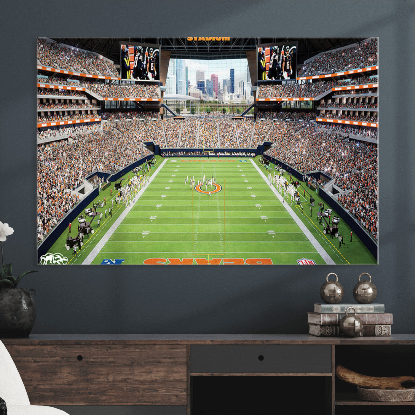 76935553-MGV-CV-36X24-Chicago Bears Soldiers Field Wall Art Canvas Print – Framed Football Stadium Artwork for Sports Fans, Soldier Field Skyline Canvas Decor for Game Room or Man Cave