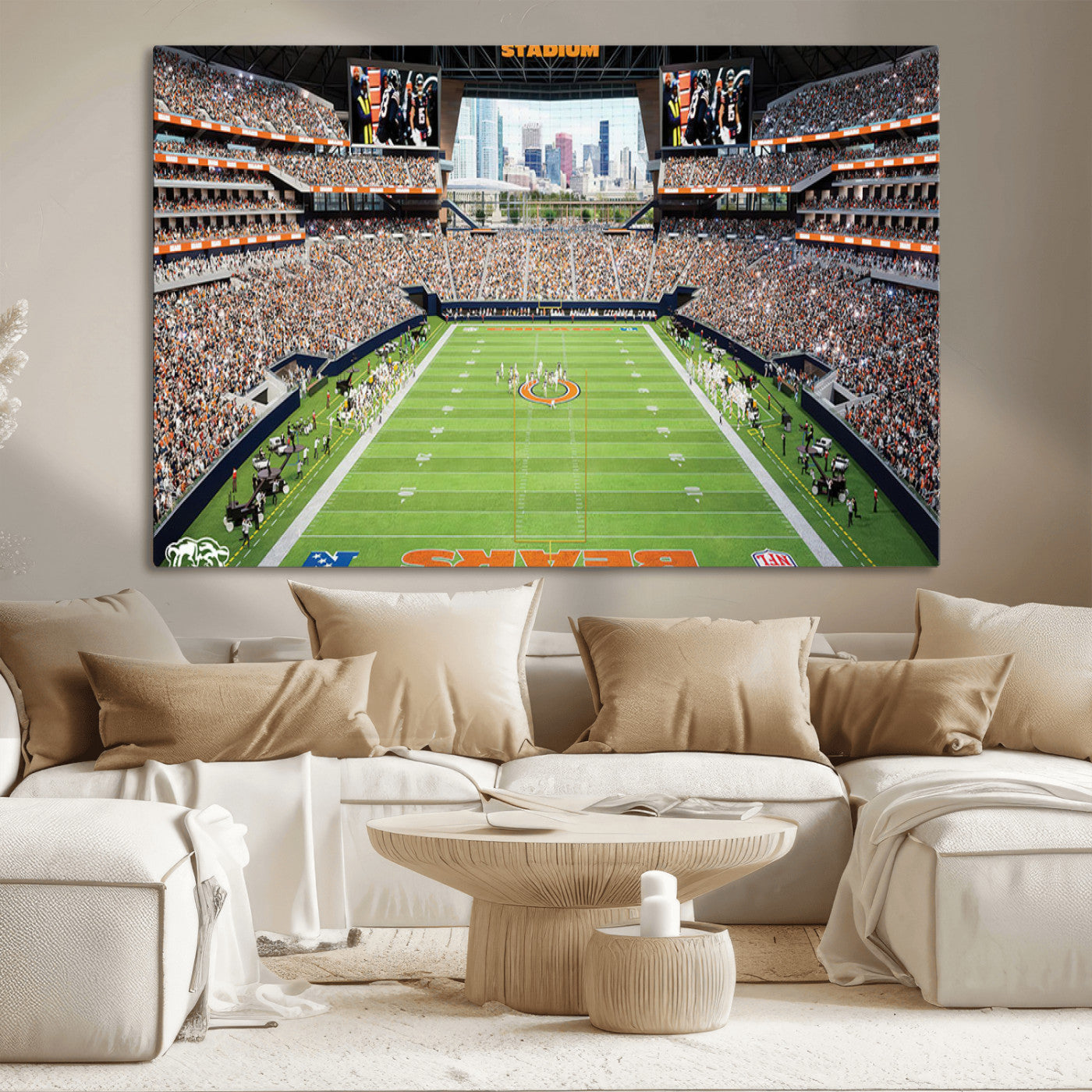 76935553-MGV-CV-36X24-Chicago Bears Soldiers Field Wall Art Canvas Print – Framed Football Stadium Artwork for Sports Fans, Soldier Field Skyline Canvas Decor for Game Room or Man Cave