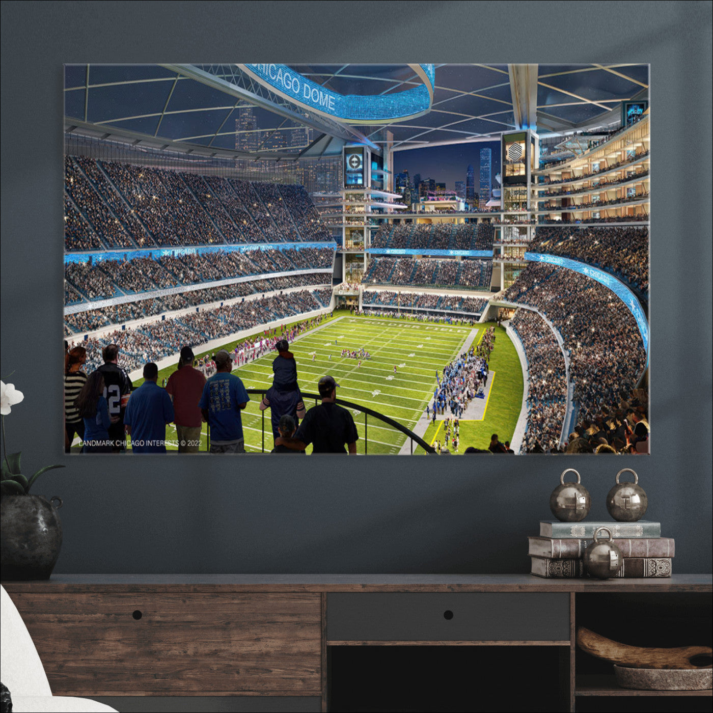41816511-MGV-CV-36X24-Chicago Bears Soldiers Field Wall Art Canvas Print – Framed Football Stadium Artwork for Sports Fans, Soldier Field Skyline Canvas Decor for Game Room or Man Cave