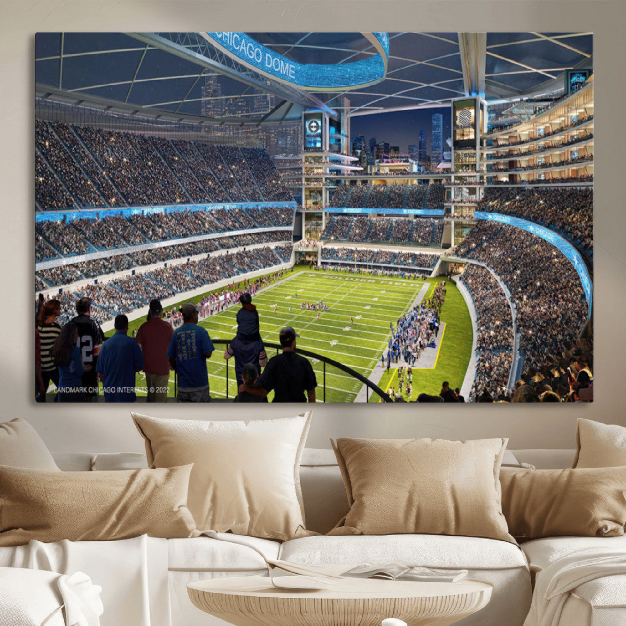 41816511-MGV-CV-36X24-Chicago Dome Stadium Wall Art Canvas Print – Framed Modern Football Arena City Skyline Artwork for Home, Office