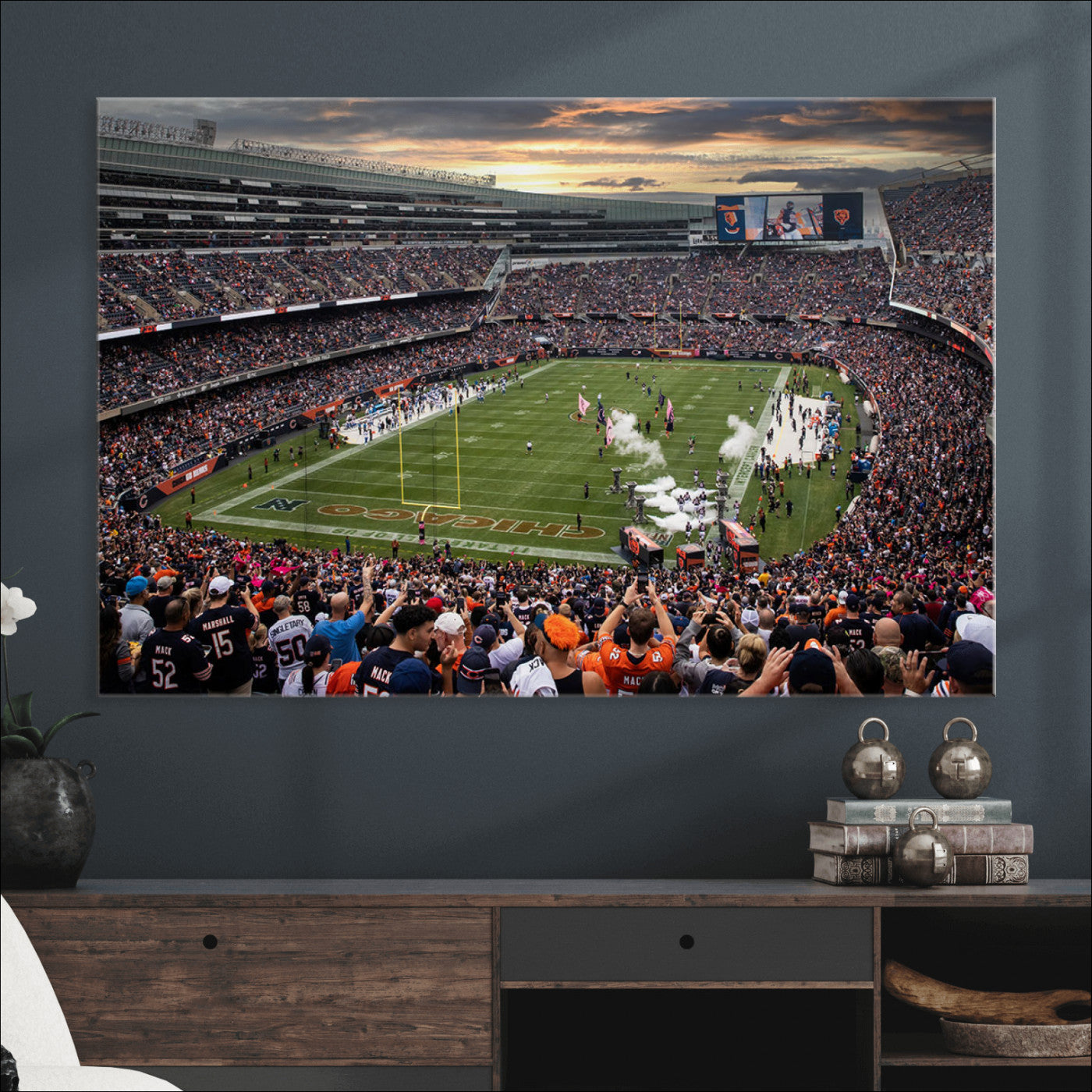 87578930-MGV-CV-36X24-Chicago Bears Soldiers Field Wall Art Canvas Print – Framed Football Stadium Artwork for Sports Fans, Soldier Field Skyline Canvas Decor for Game Room or Man Cave