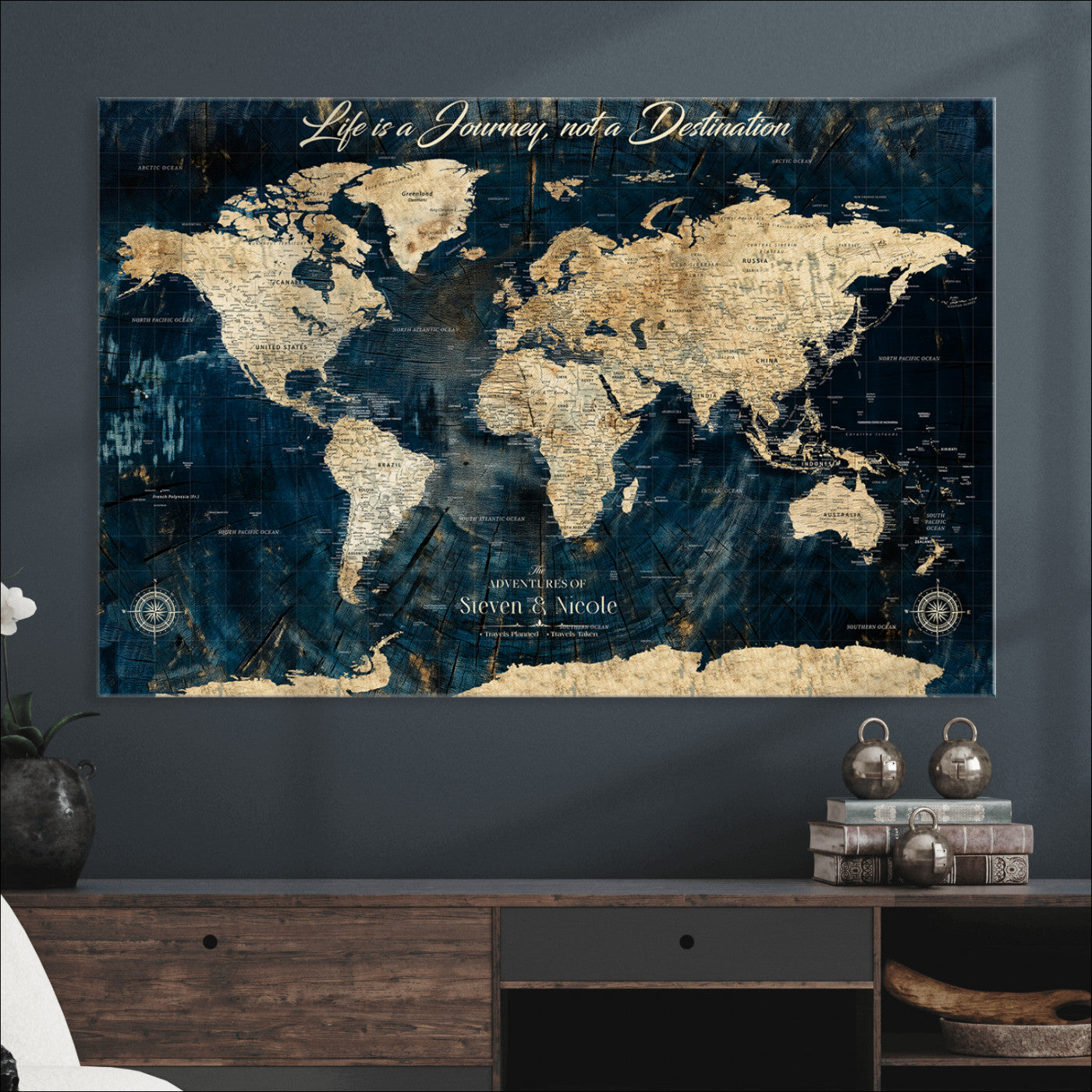 23551206-MGV-CV-36X24-Custom Push Pin World Map Wall Canvas Print – Personalized Travel Tracker with Pins – Framed Large Multi-Size Canvas for Home Office Decor