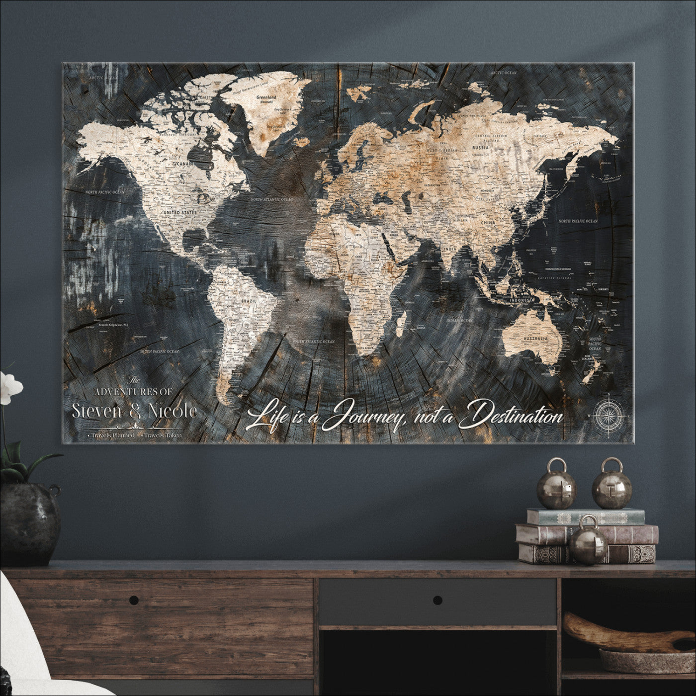 13001721-MGV-CV-36X24-Custom Push Pin World Map Wall Canvas Print – Personalized Travel Tracker with Pins – Framed Large Multi-Size Canvas for Home Office Decor