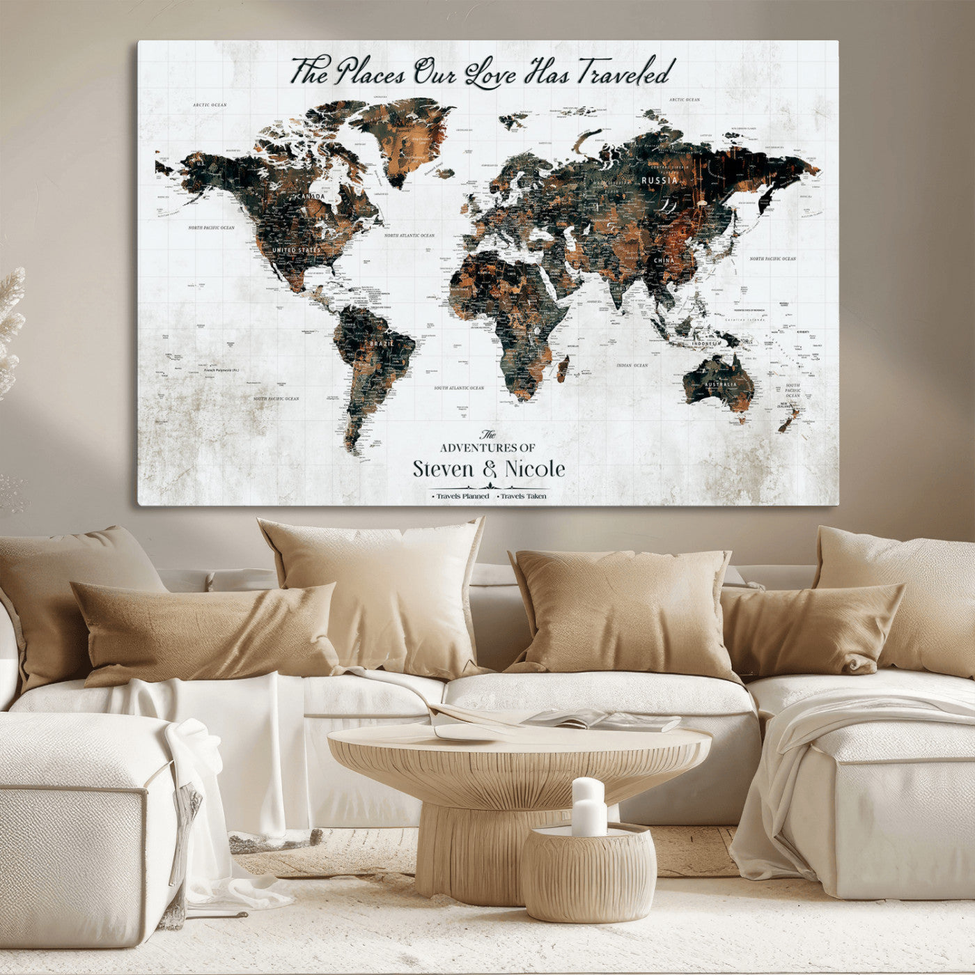 89231588-MGV-CV-36X24-World Travel Map with Pins – Framed Canvas Print to Track Adventures and Create a Visual Travel Journal, Ideal Wall Art for Home - H17