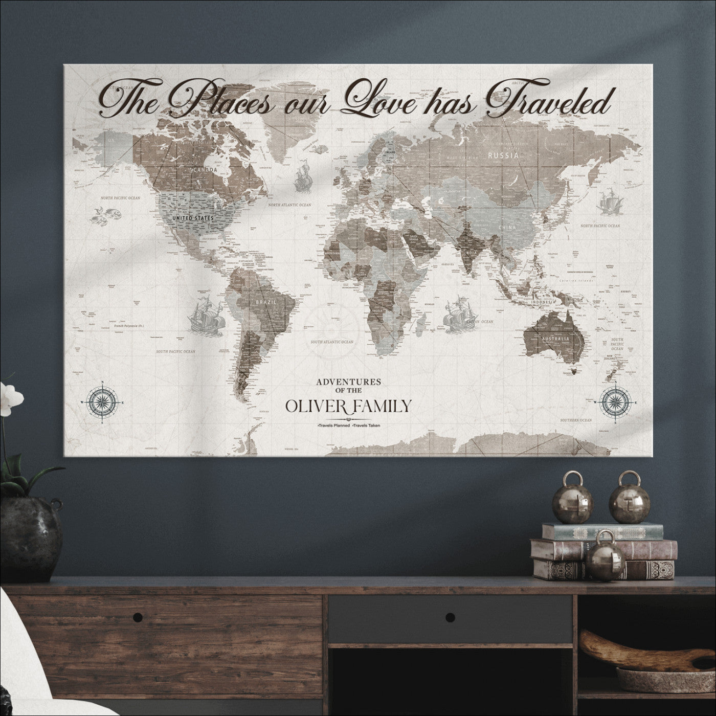 88245481-MGV-CV-36X24-Custom Push Pin World Map Wall Canvas Print – Personalized Travel Tracker with Pins – Framed Large Multi-Size Canvas for Home Office Decor