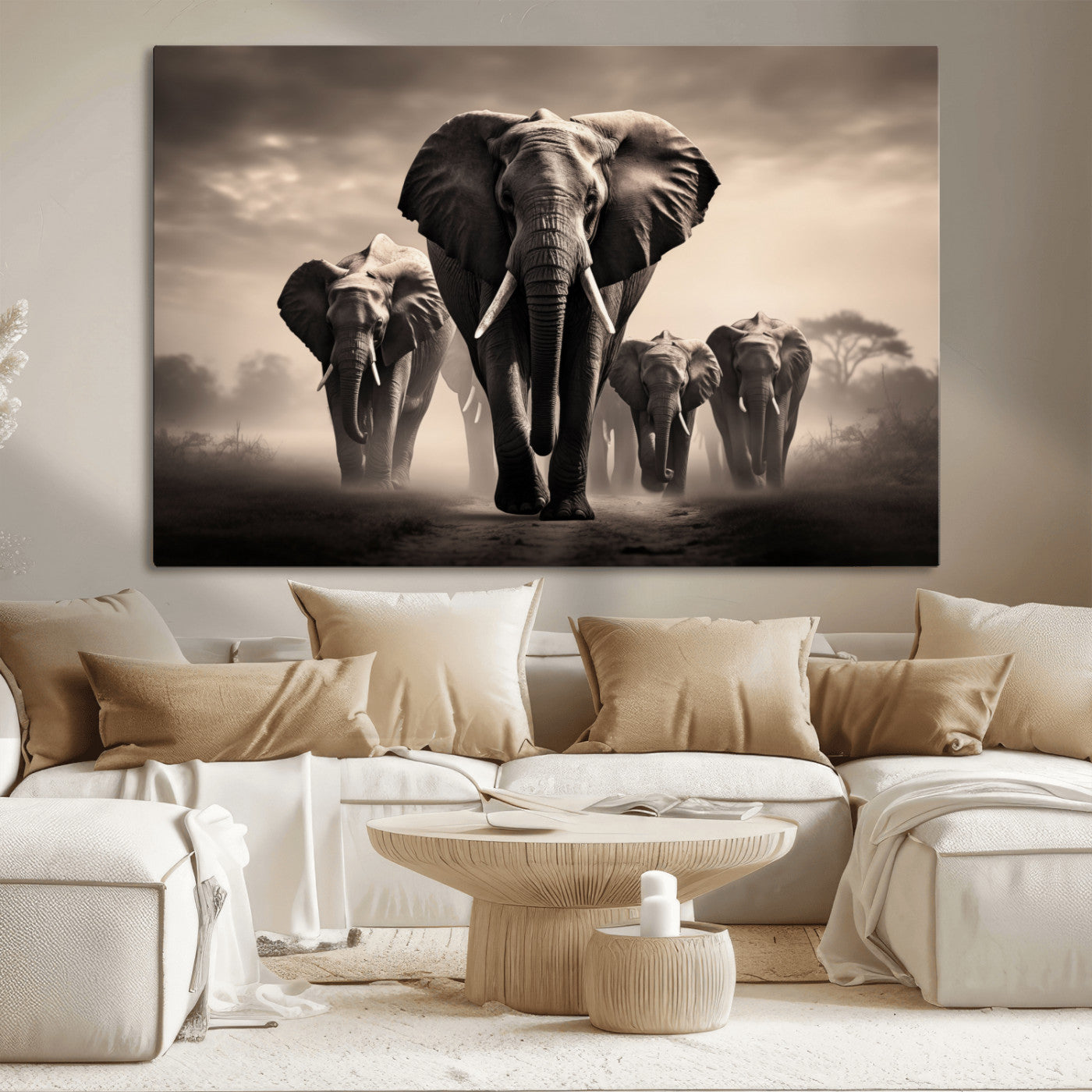 48598F10-MGV-CV-36X24-Elephant Family Wall Art Canvas Print, Framed Elephant Wall Art Home Decor