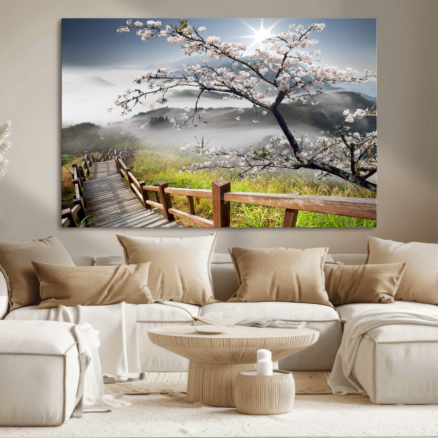 34632598CRY-MGV-CV-36X24-Sakura Cherry Blossom Pathway Canvas Wall Art – Tranquil Walk Through Blossoming Nature – Ready to Hang