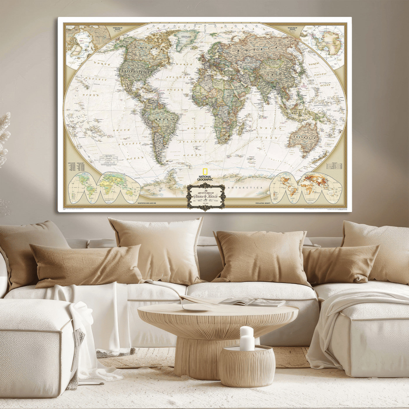 62071694-MGV-CV-36X24-Custom Push Pin World Map Wall Art Canvas Print – Personalized National Geopraphic Map for Travel