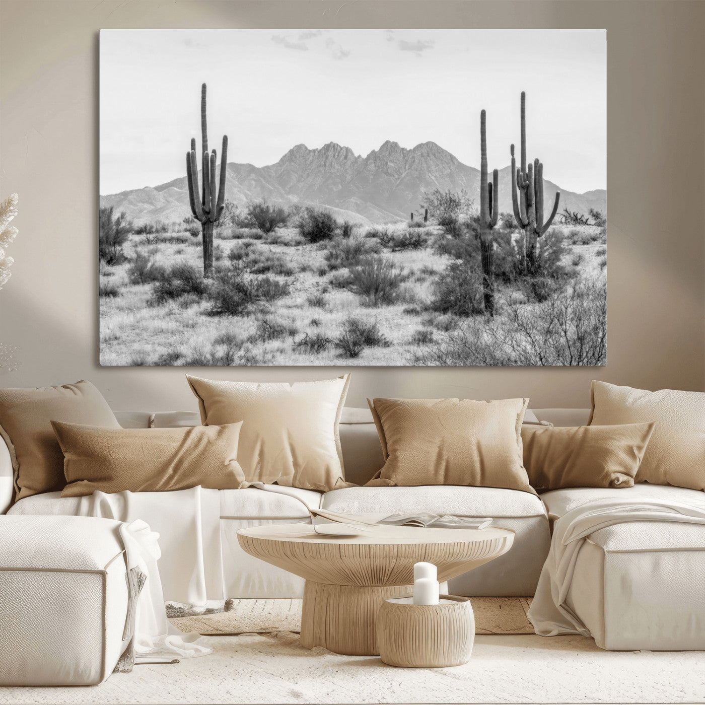 97436PHN-MGV-CV-36X24-Black White Arizona Desert Canvas Wall Art Cactus Farmhouse Wall Art