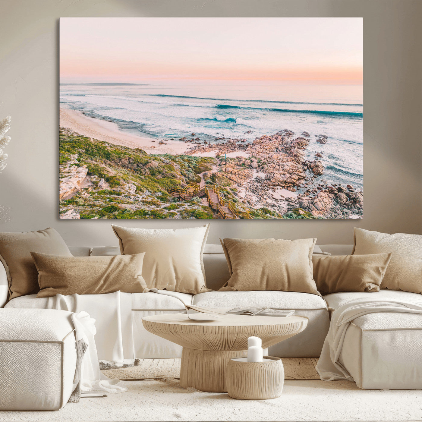 27332135-MGV-CV-36X24-Coastal Cliffside Canvas Wall Art Print, Ocean Shore Landscape Decor, Large Scenic Beach Canvas for Living Room or Office 1 Panel Wrapped Canvas