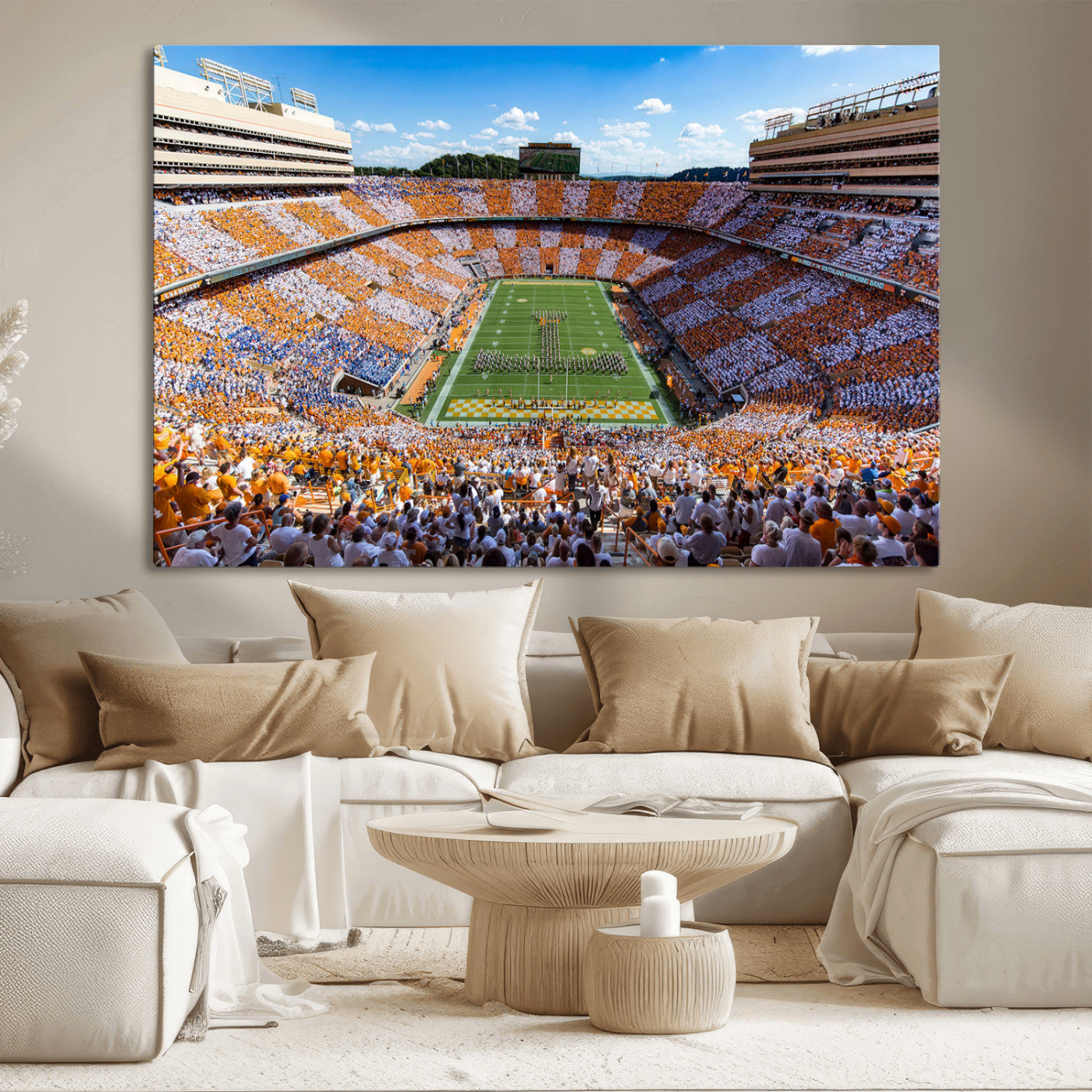 77097951-MGV-CV-36X24 - Tennessee Neyland Stadium Wall Art – Checkerboard Game Day Panoramic Canvas Print, College Football Decor for Home, Office, or Man Cave