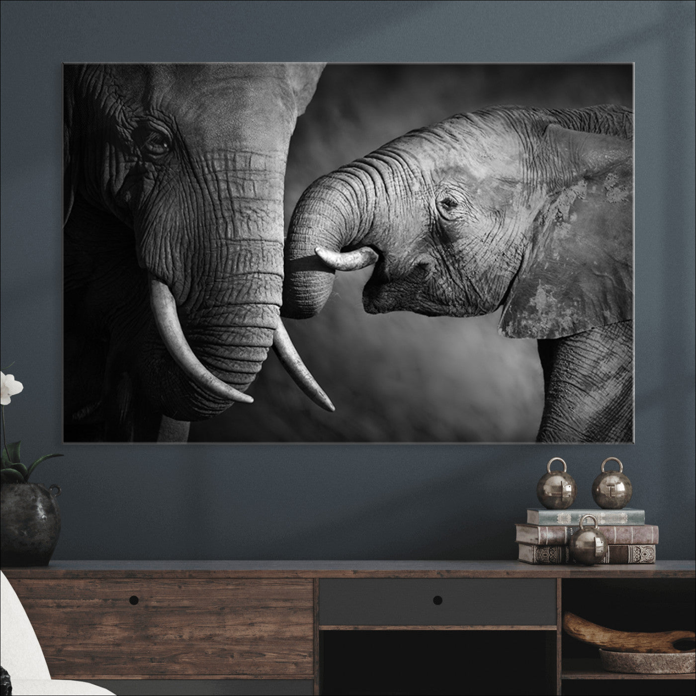 42691-MGV-CV-36X24-Elephant Family Wall Art Canvas, Framed Elephant Family Canvas Print