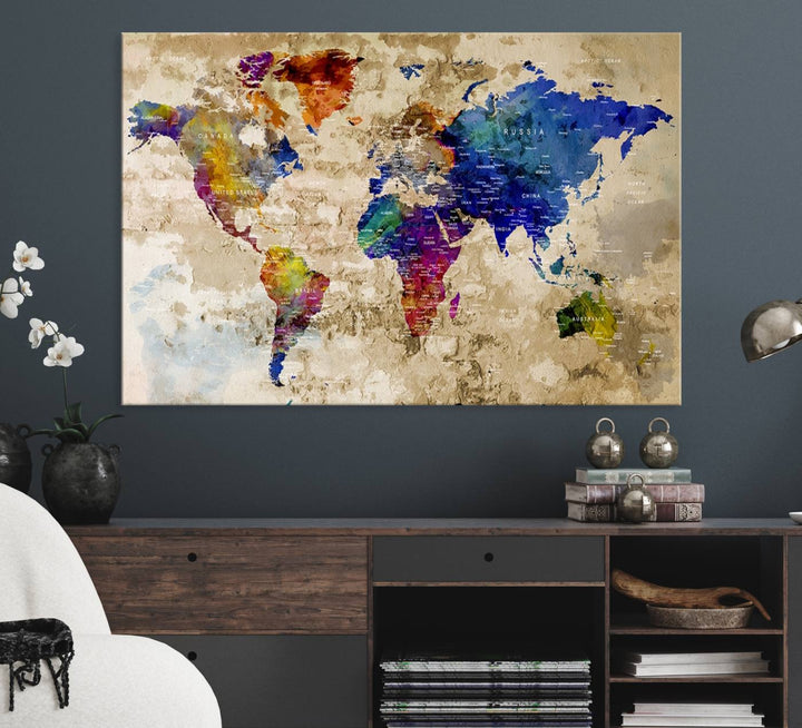 Watercolor World Map Canvas Print World Map Wall Art Great Design Great Gift Idea