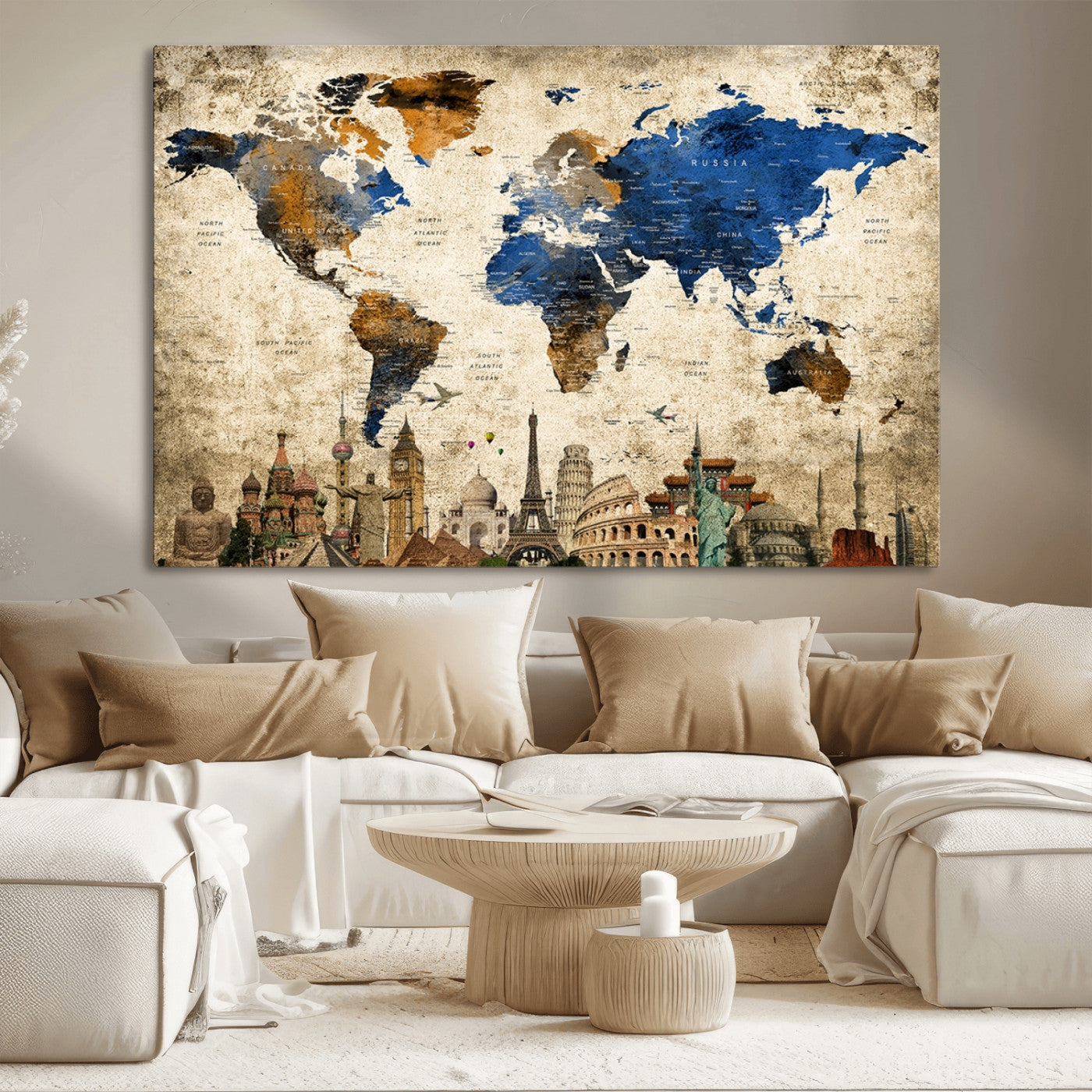 MGV-CV-36X24 - Push Pin World Map Canvas Print – Framed Wall Art for Couples to Track Their Travels – Anniversary