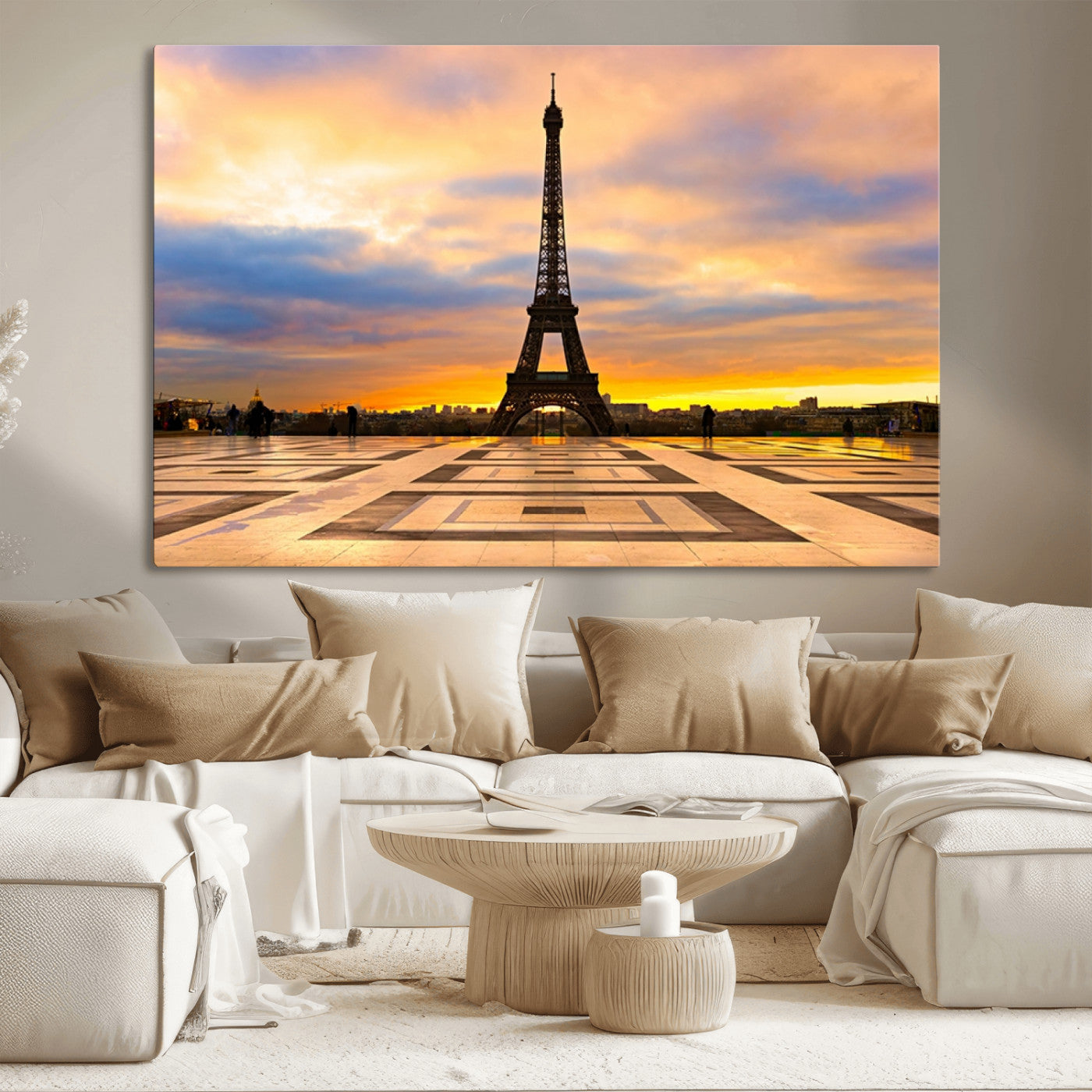MGV-CV-36X24 - Paris Eiffel Tower Sunset Canvas Wall Art Print - Iconic Landmark Decor with Vibrant Colors