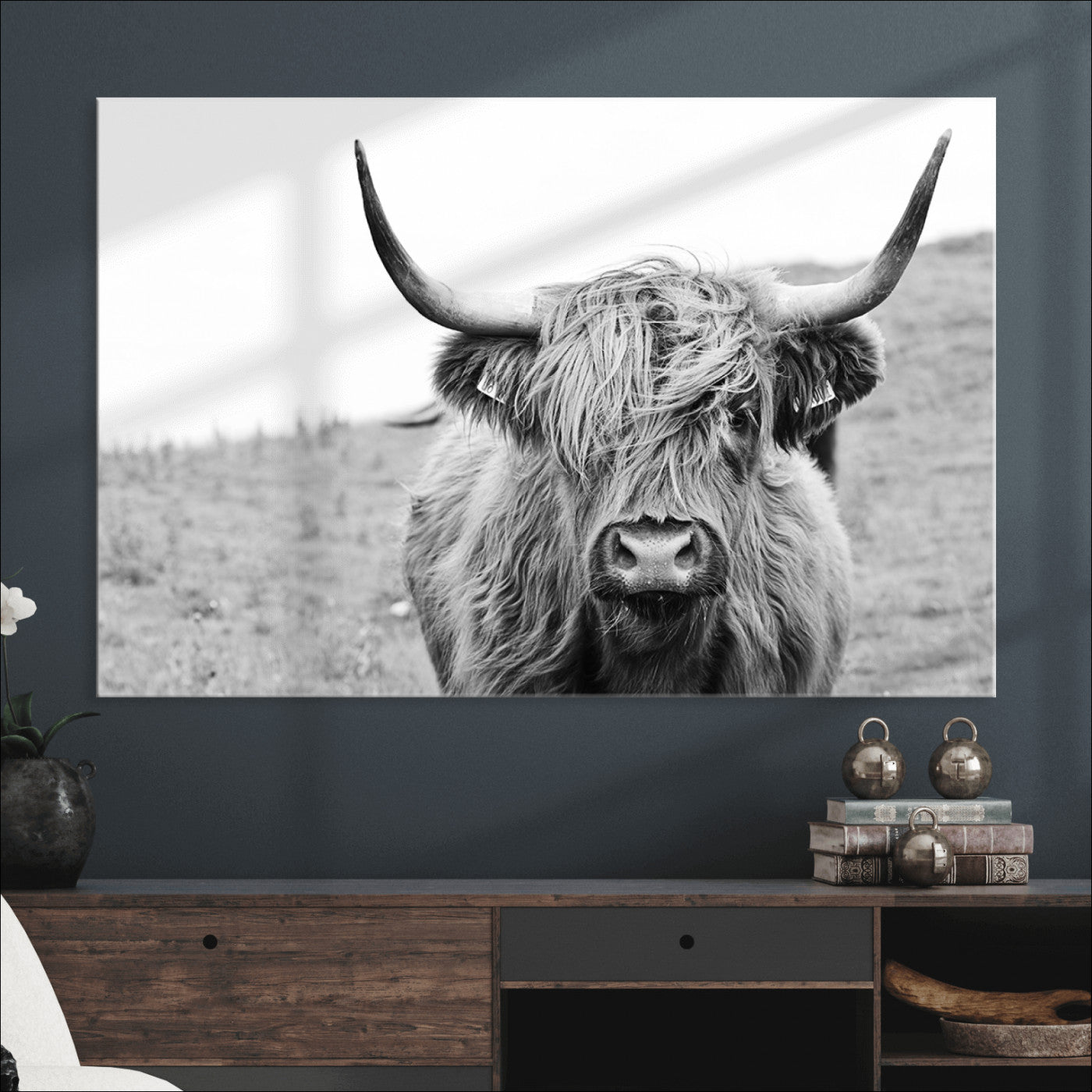 16248-MGV-CV-36X24-Newfoundland Cow Art Wall Art, Black White Cow Art Wall Art Canvas Print