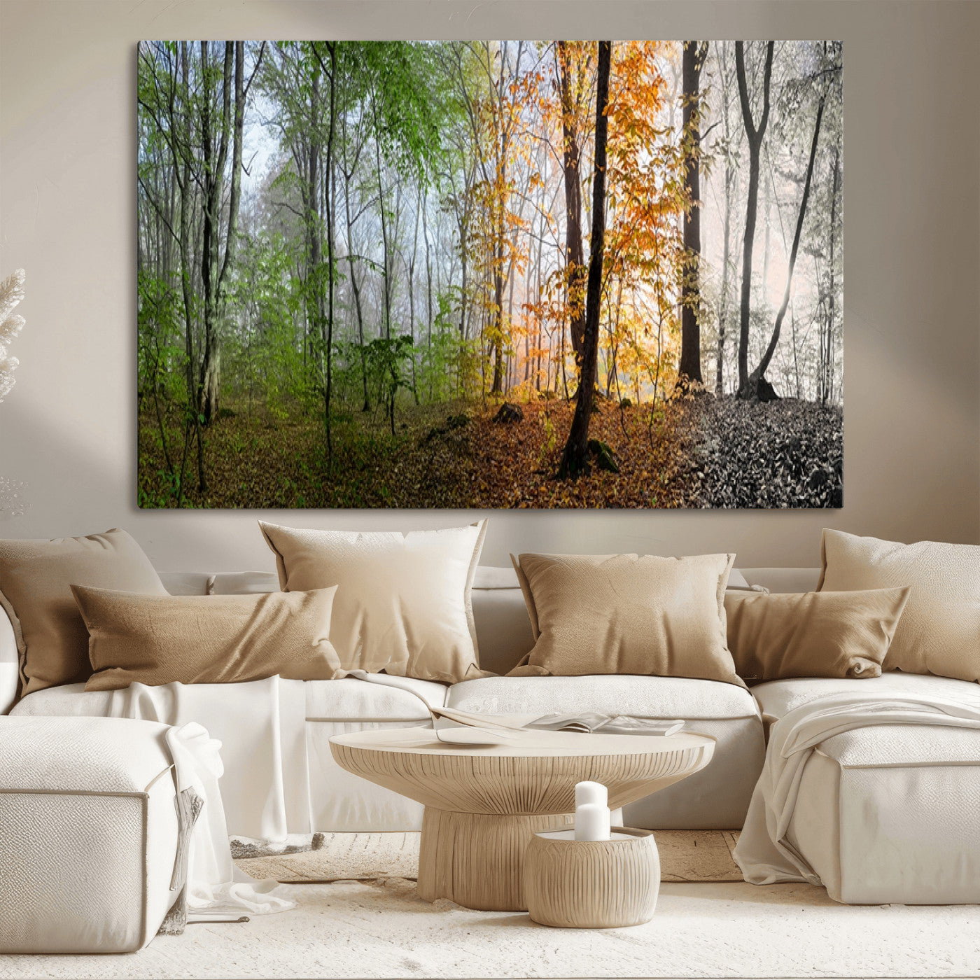 MGV-CV-36X24 - Four Seasons Wall Art Forest Canvas Print – Triptych Seasonal Nature Print – Landscape Decor for