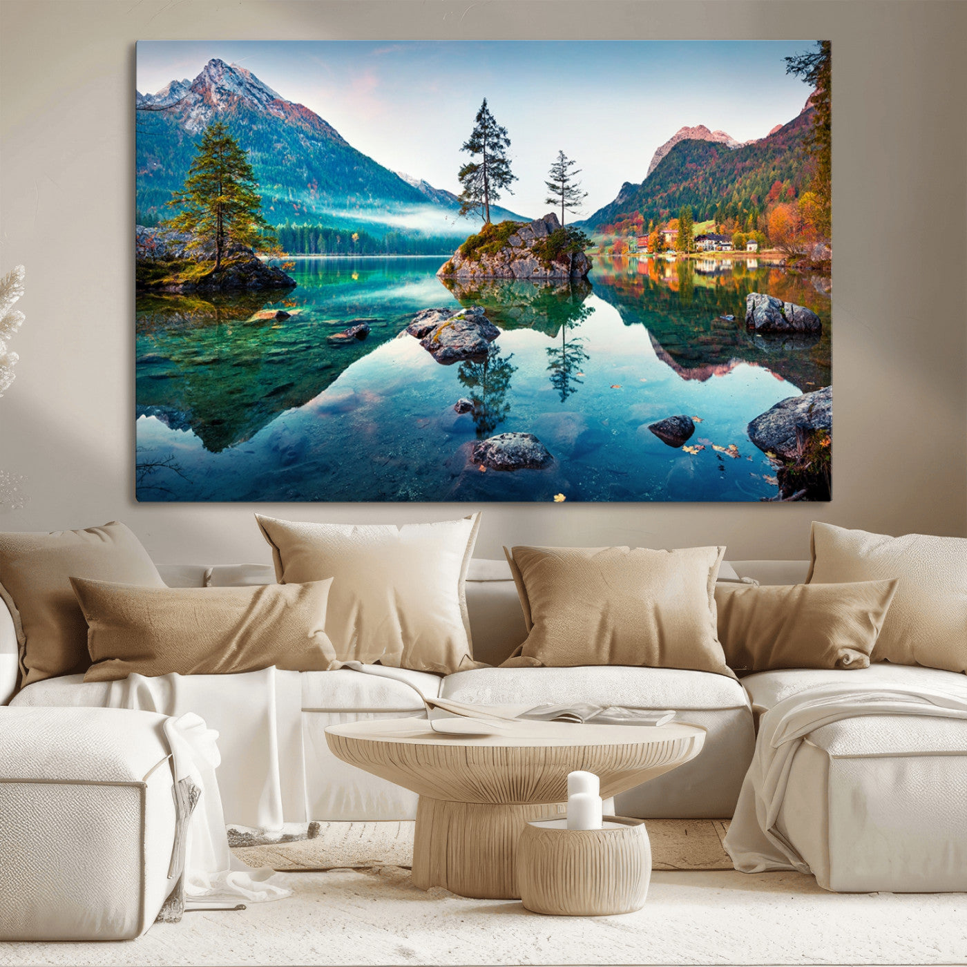 -Crystal Clear Lake Wall Art | Mountains Wall Art Canvas | 3 Panel Large Landscape Print for Dining