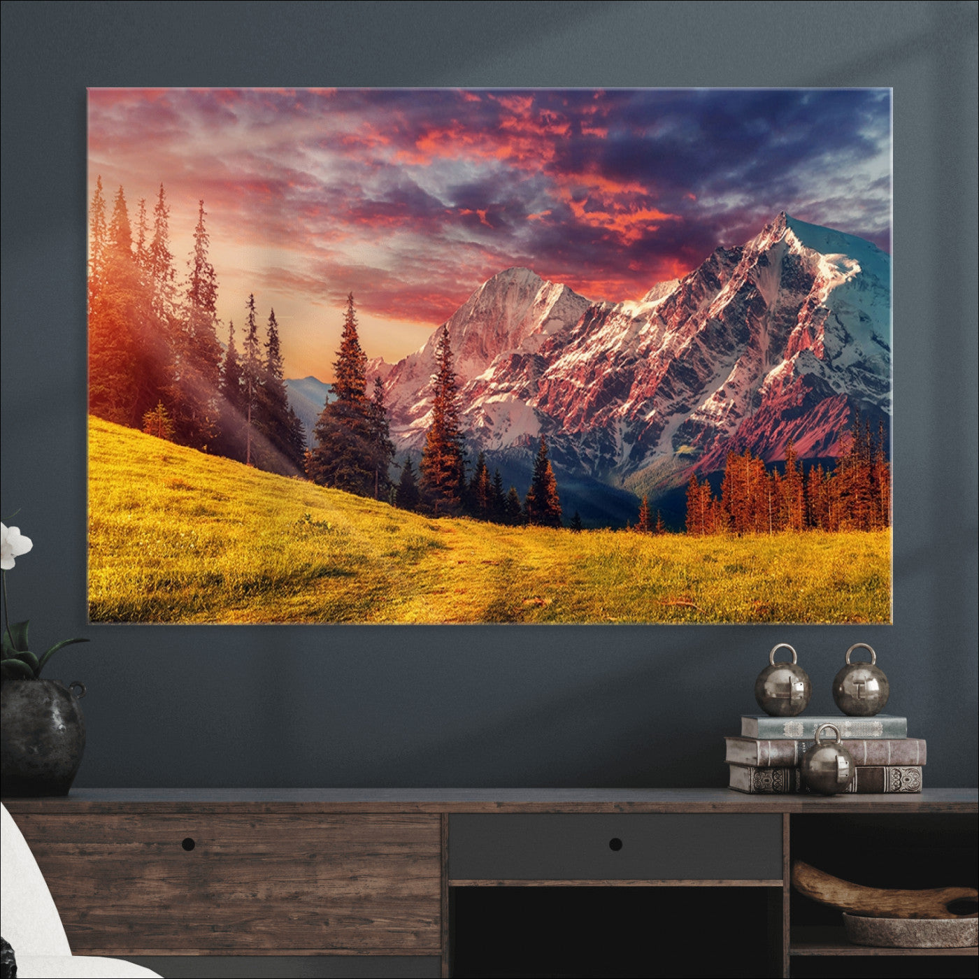 48448-MGV-CV-36X24-Mountain and Daylight Red Sunset Wall Art Canvas Print