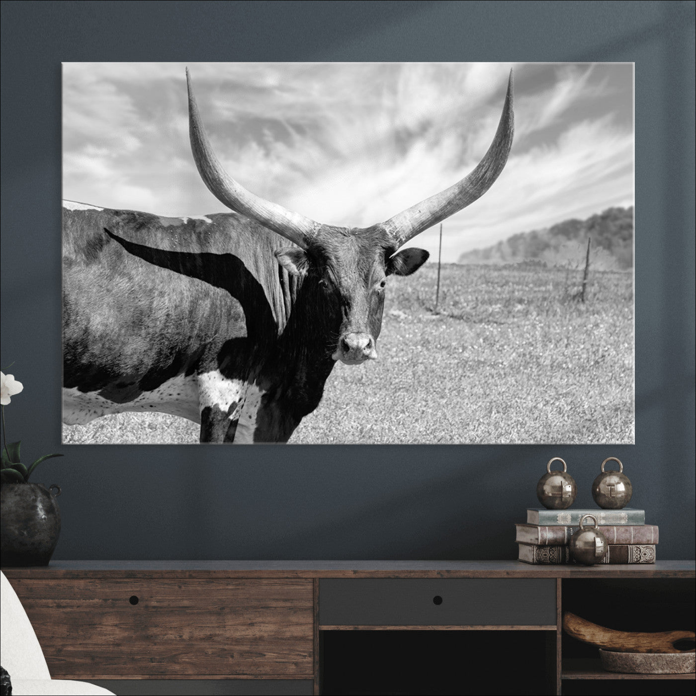 30017-MGV-CV-36X24-Cattle Wall Art Longhorn Cow Canvas Print