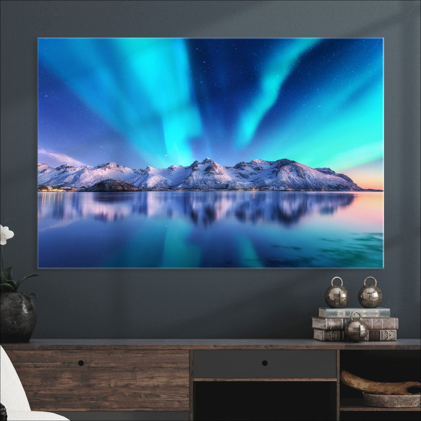 49902-MGV-CV-36X24-Northern Lights above Mountain Wall Art, Northern Lights Wall Art Canvas Print