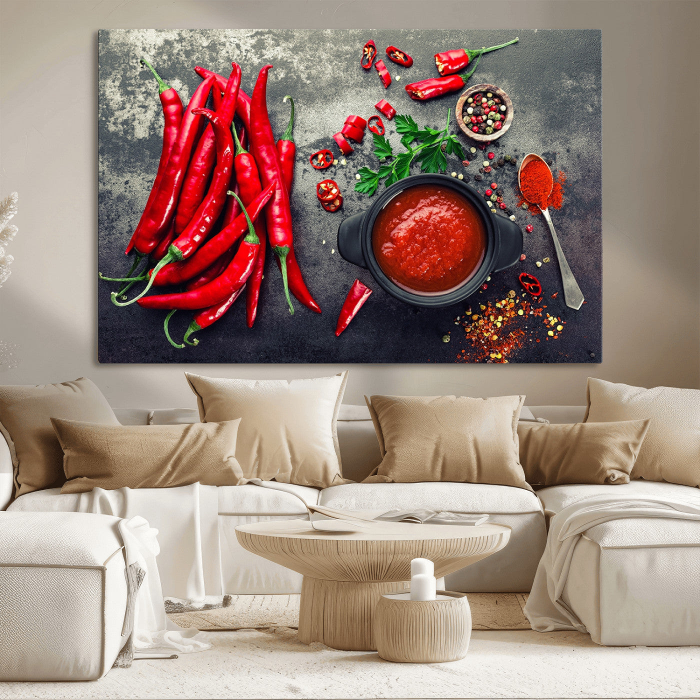 MGV-CV-36X24 - Red Pepper Kitchen and Restaurant Wall Wall Art, Red Pepper Kitchen Wall Decor Canvas Print