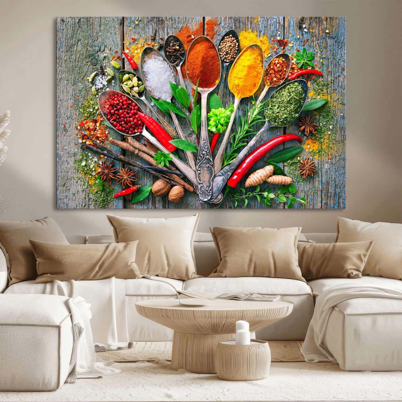 MGV-CV-36X24 - Kitchen Wall Art Print - Spoonful of Spices Cooking Wall Art Canvas Print - Vibrant Kitchen Decor