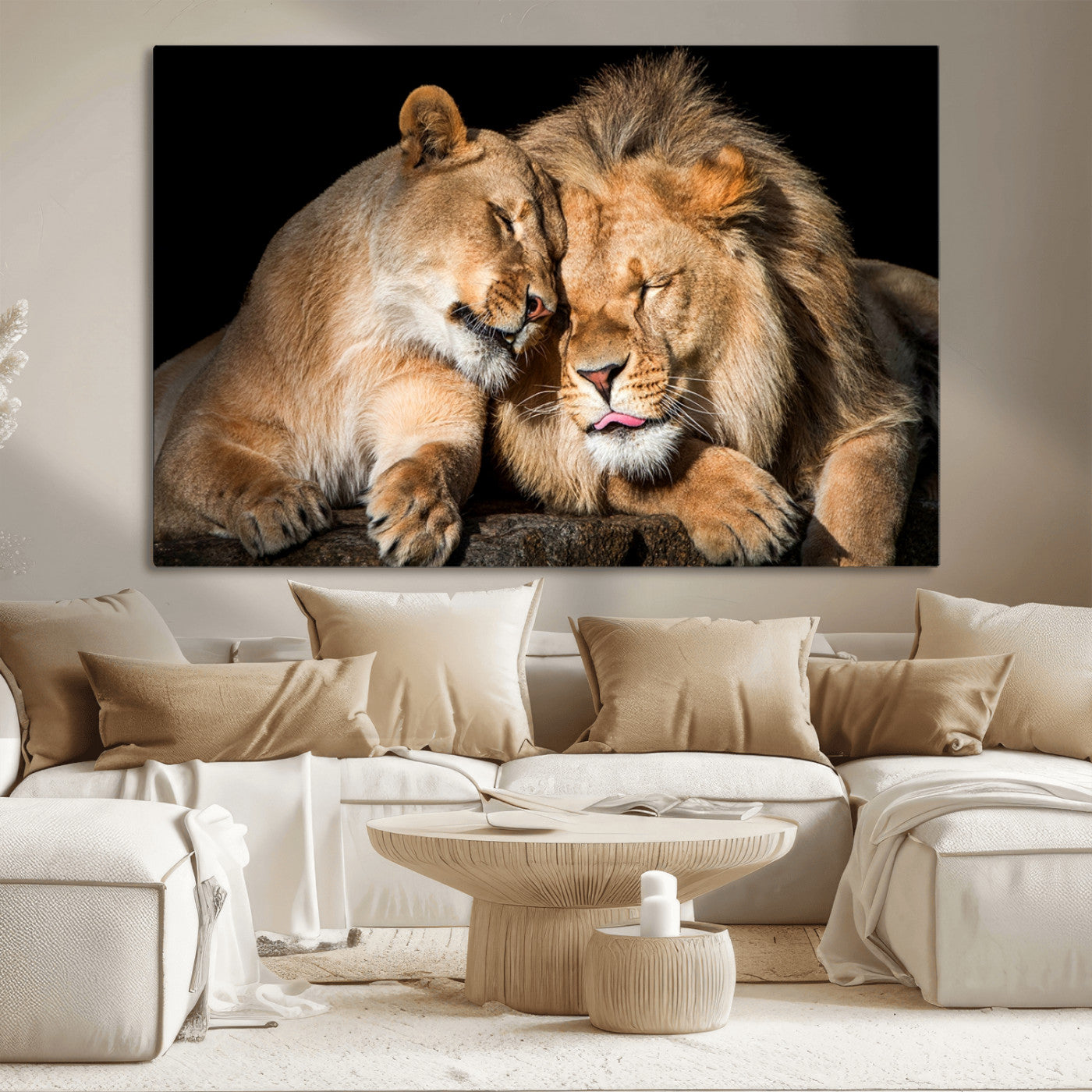 MGV-CV-36X24 - Lion and Lioness Wall Art Print Canvas | 3-Panel African Wildlife Canvas Print | Animal-Themed Art