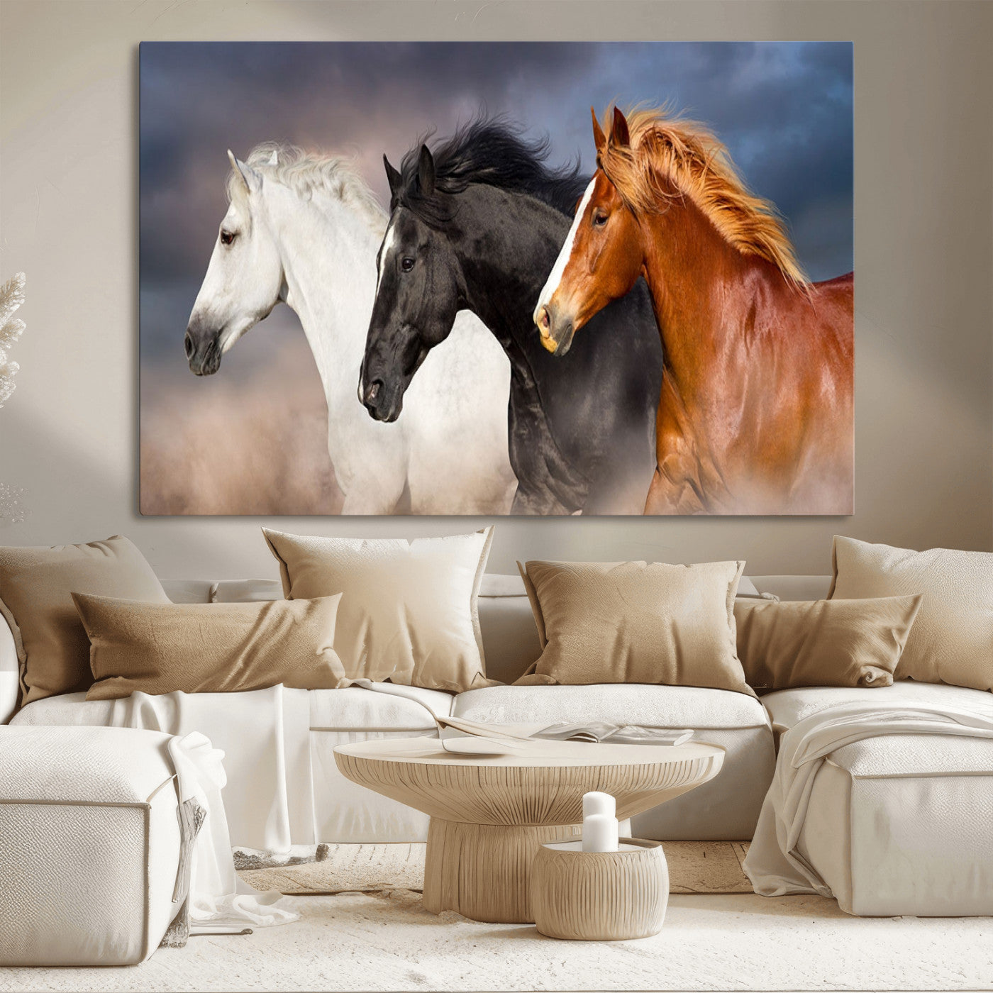 MGV-CV-36X24 - Animal Wall Art Three Horses Farmhouse Art Canvas, Framed Three Horses Canvas Print