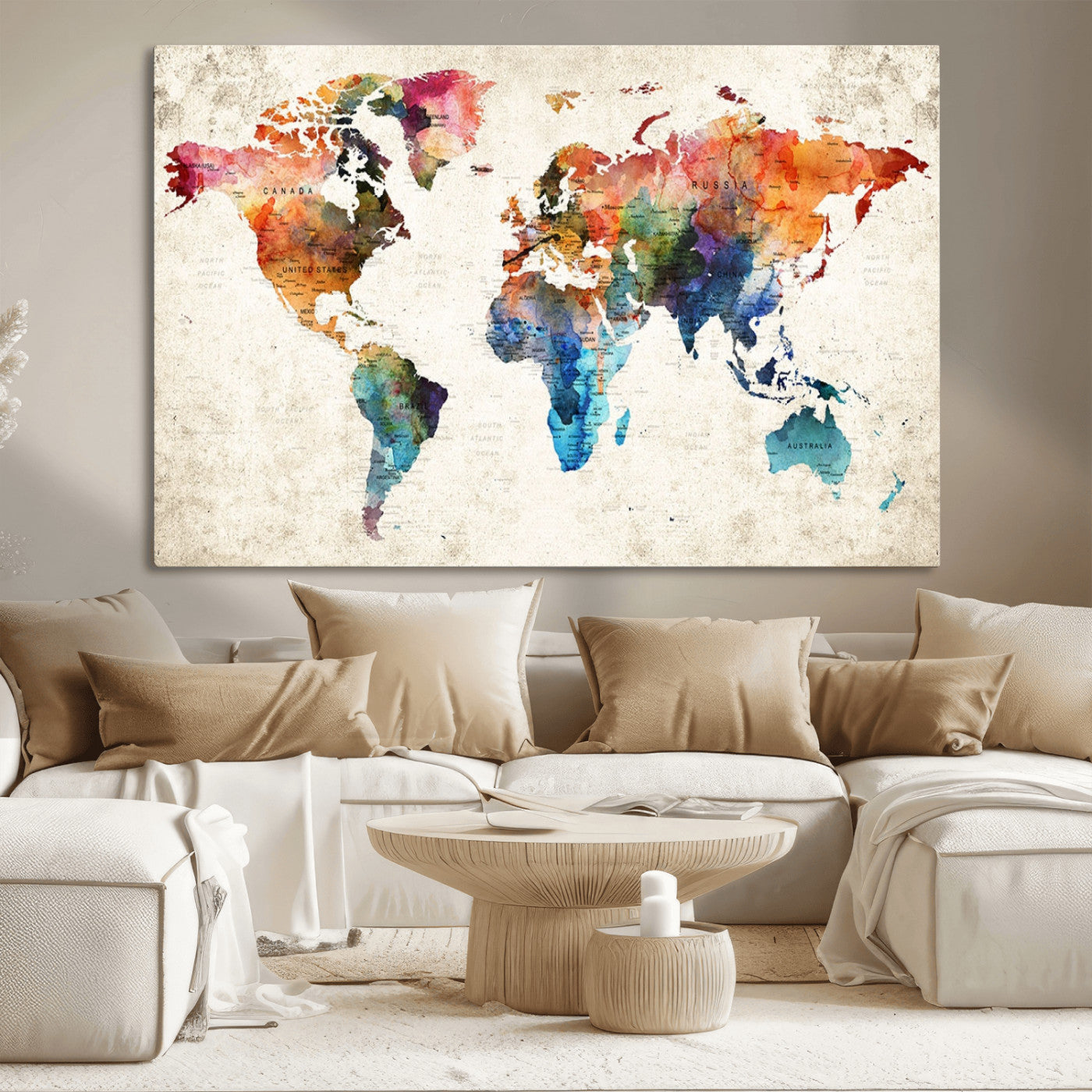 MGV-CV-36X24 - Push Pin World Map Canvas Print – Framed Wall Art for Couples to Track Their Travels – Anniversary