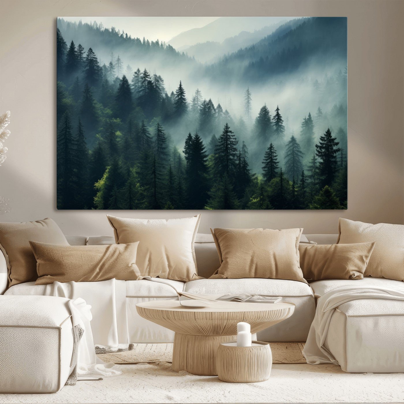MGV-CV-36X24 - Captivating Misty Forest Wall Art Premium Canvas Print a Foggy and Serene Atmosphere Art