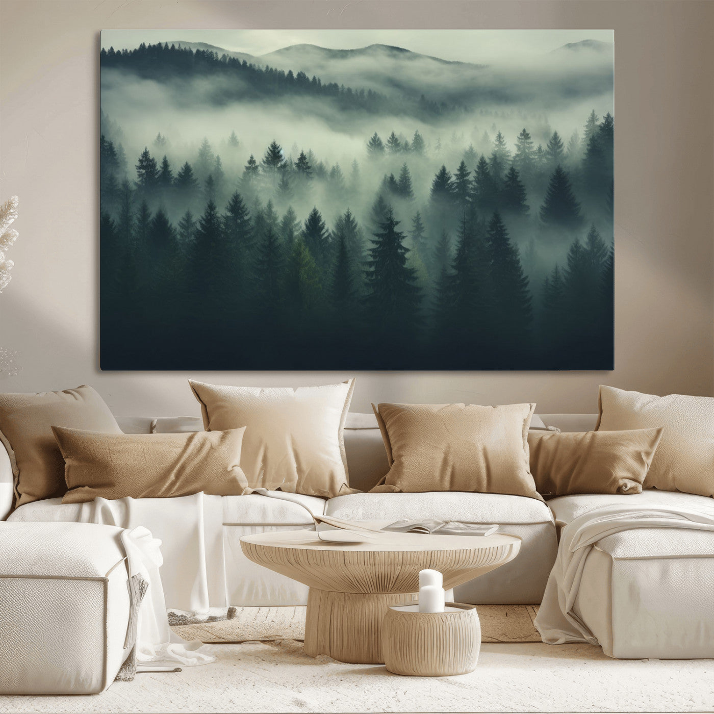 MGV-CV-36X24 - Misty Forest Wall Art Premium Canvas Print a Foggy and Serene Atmosphere