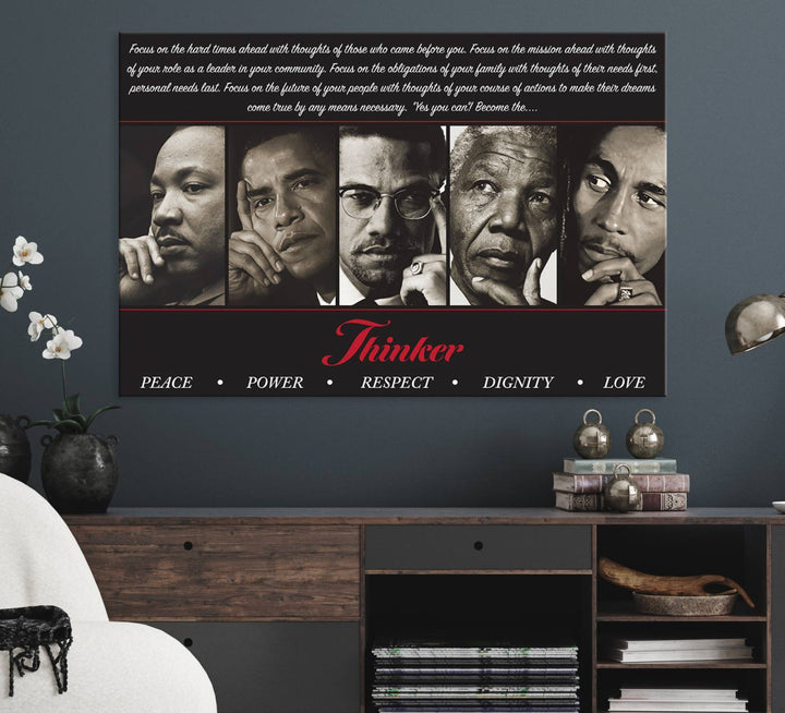 The Thinkers of Wall Art Canvas Print features icons of peace, power, and respect; it is framed and ready to hang.