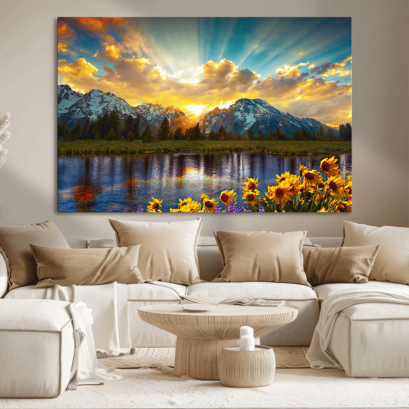 MGV-CV-36X24 - Grand Teton Park Amazing Mountain Landscape Sunset Wall Art Canvas Print
