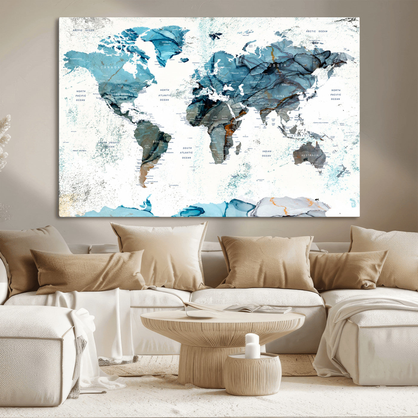 MGV-CV-36X24 - Push Pin World Map Canvas Print – Framed Wall Art for Couples to Track Their Travels – Anniversary