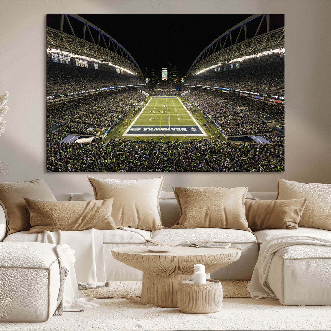 MGV-CV-36X24 - Seattle Seahawks Football Team Print Wall Art - Seattle Century Link Field Stadium Wall Art Canvas
