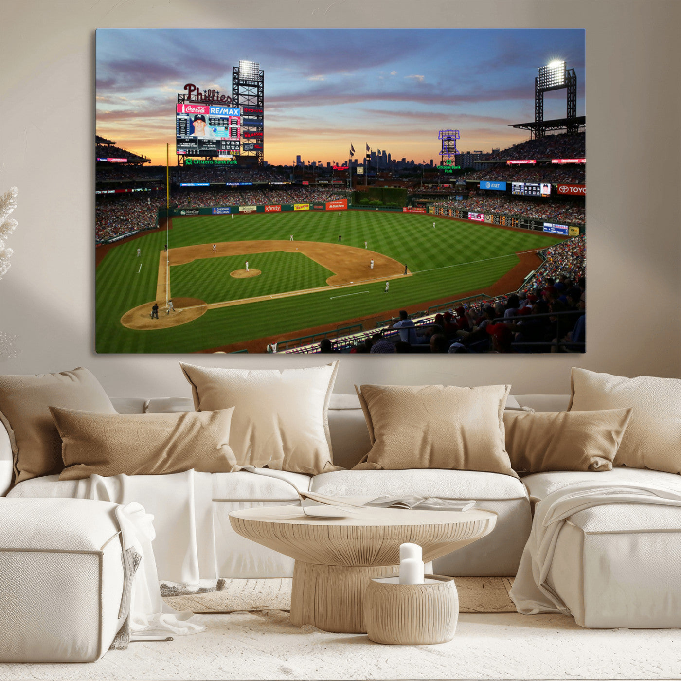 MGV-CV-36X24 - Citizens Bank Park Philadelphia Phillies Wall Art Canvas | 3-Panel Canvas Print of Phillies Stadium