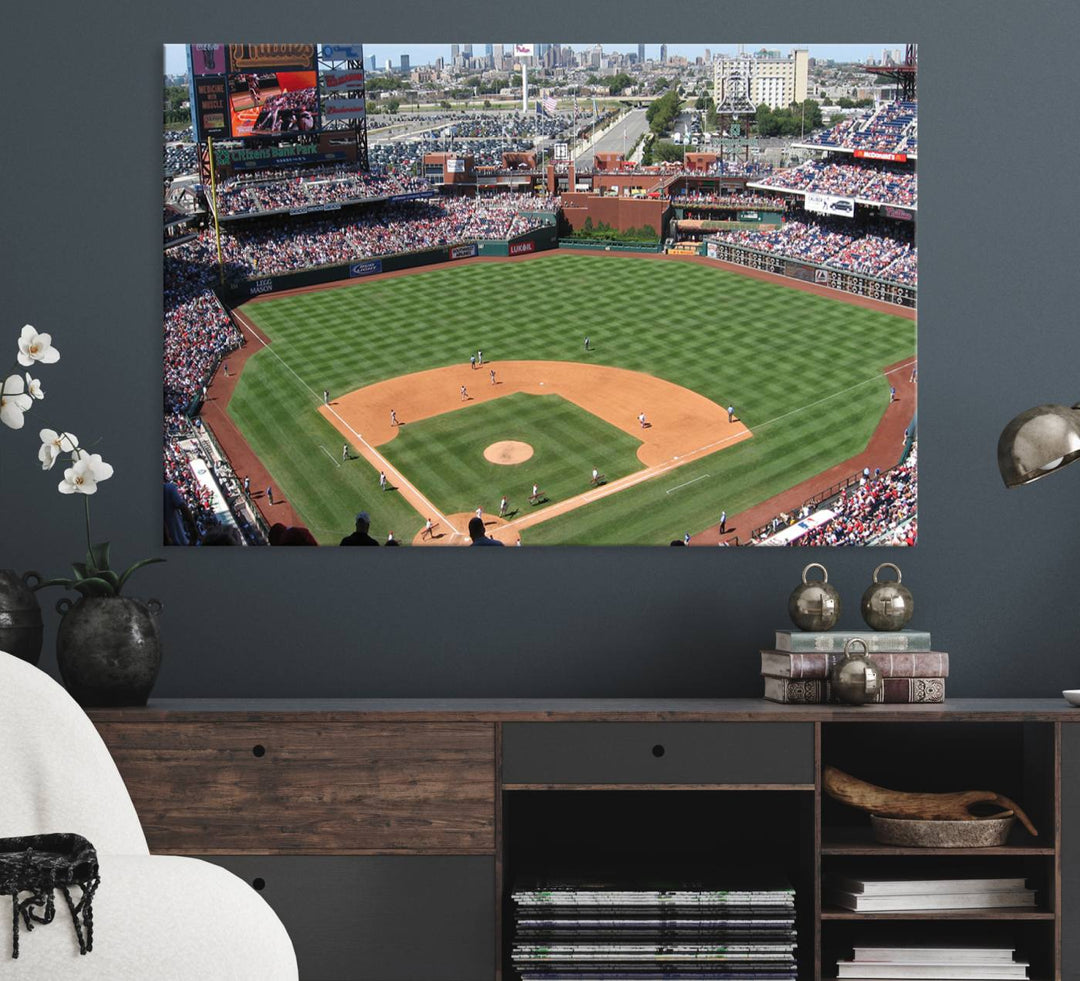 View of a Phillies game at Citizens Bank Park captured as premium wall art canvas.