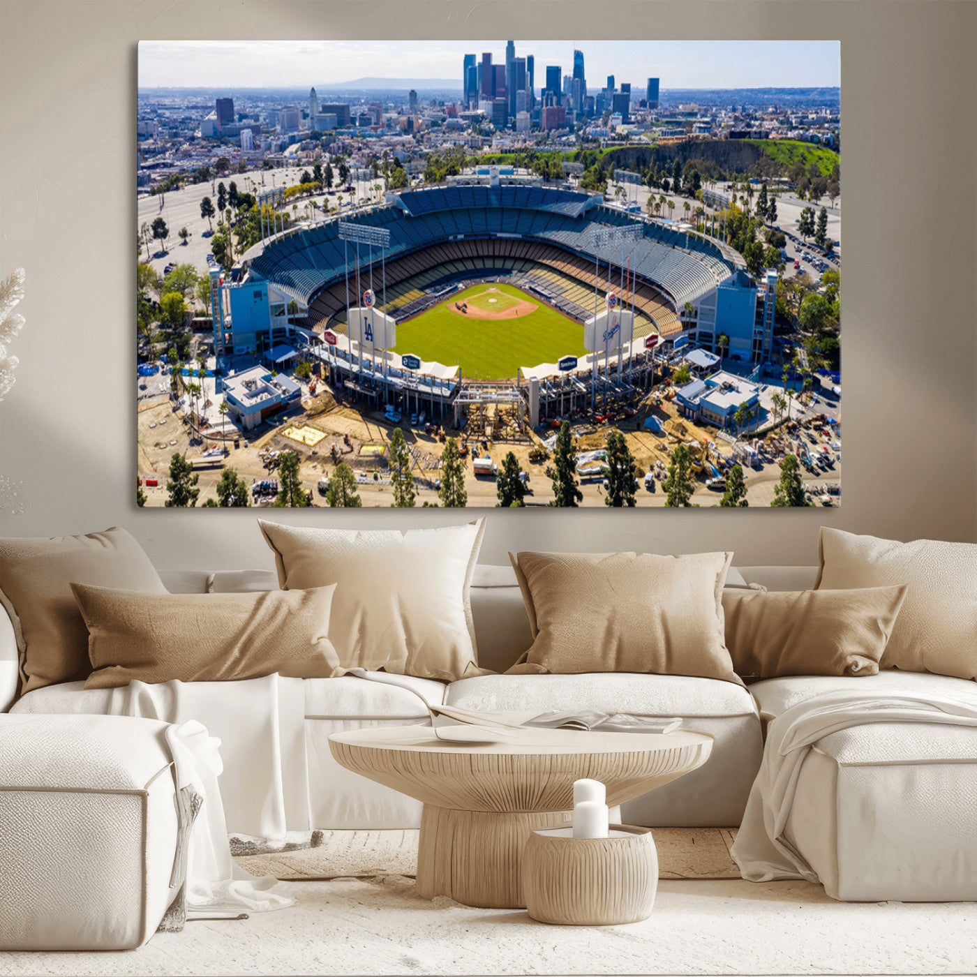 MGV-CV-36X24 - Los Angeles Dodgers Dodger Stadium Wall Art Canvas Print - MLB Baseball Stadium, Framed Los Angeles