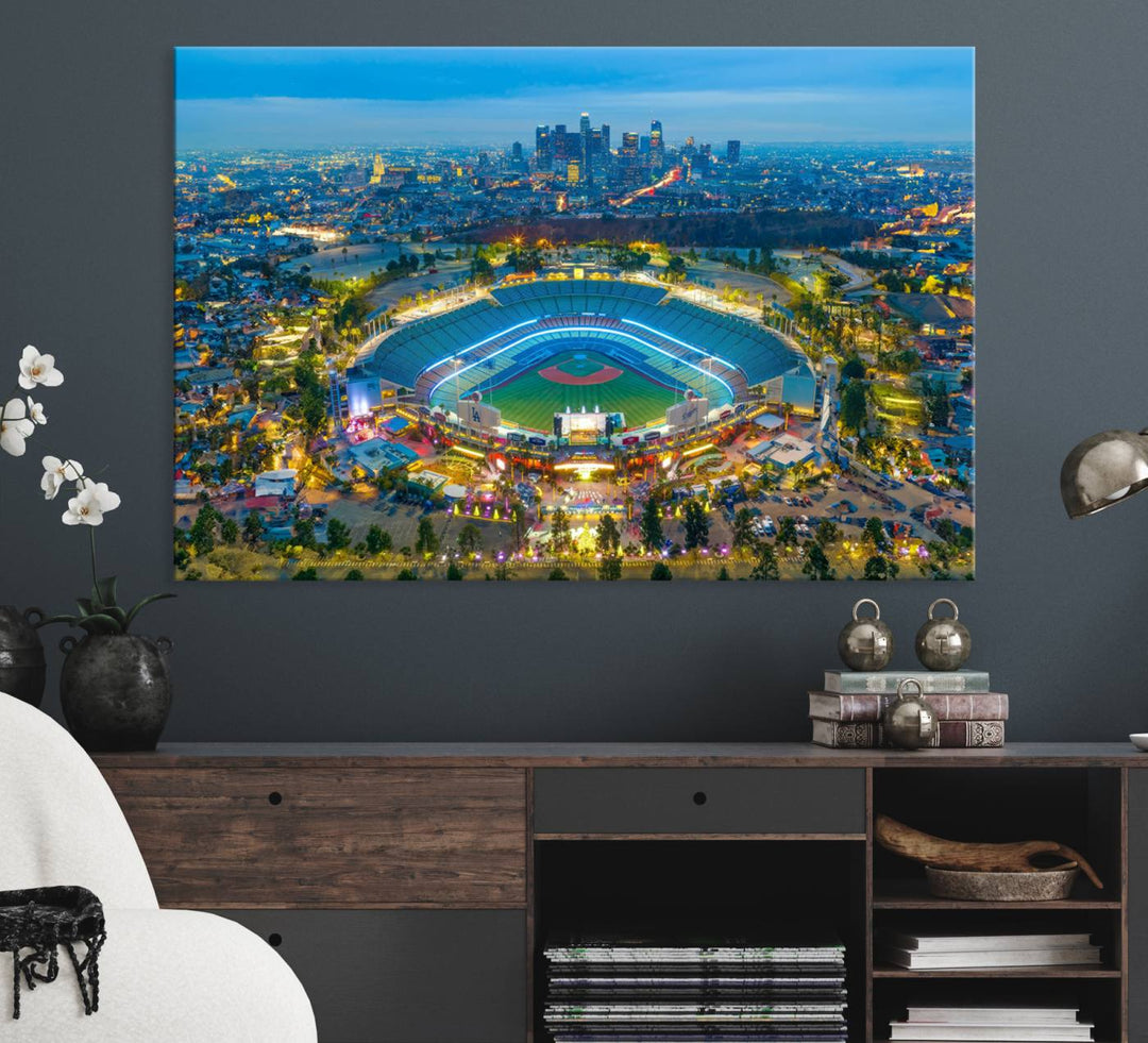 Aerial view of Los Angeles Dodgers Dodger Stadium Wall Art Canvas Print.