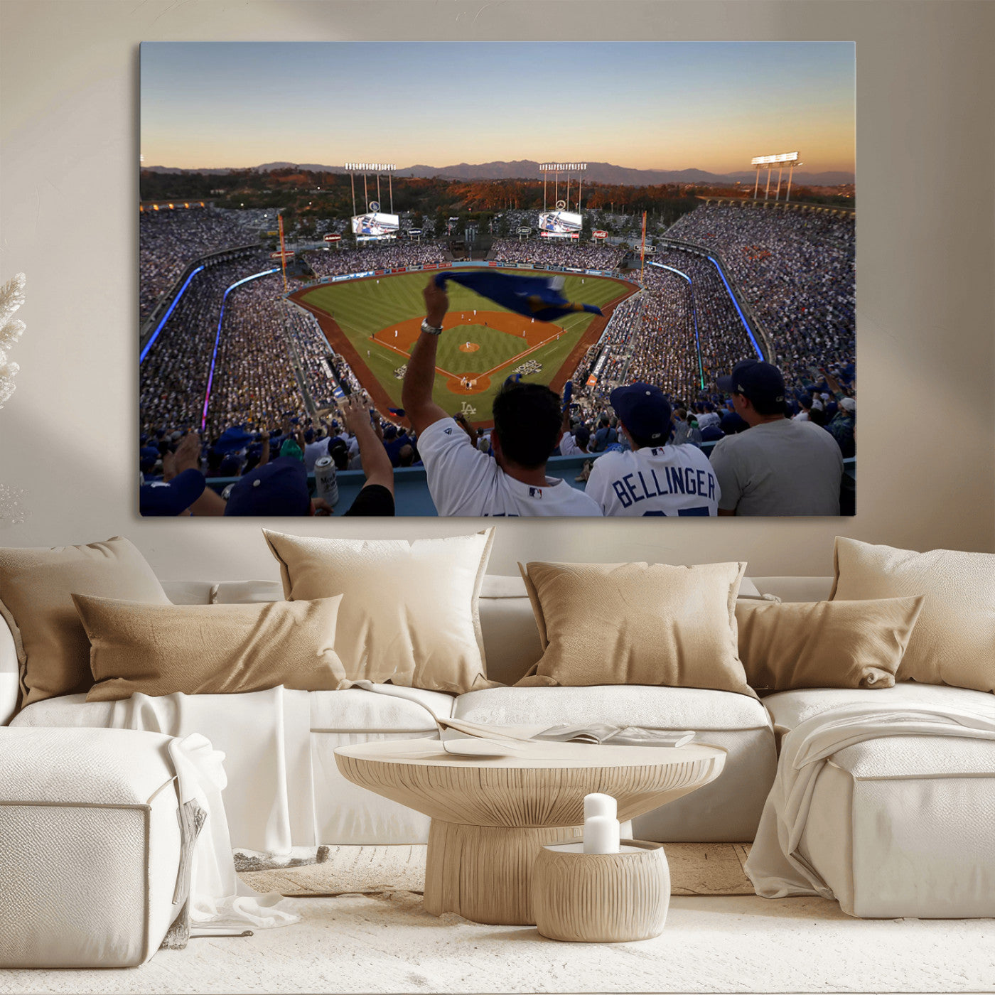 MGV-CV-36X24 - Dodger Stadium Sunset Game Triple Canvas Wall Art - Los Angeles Dodgers MLB Match