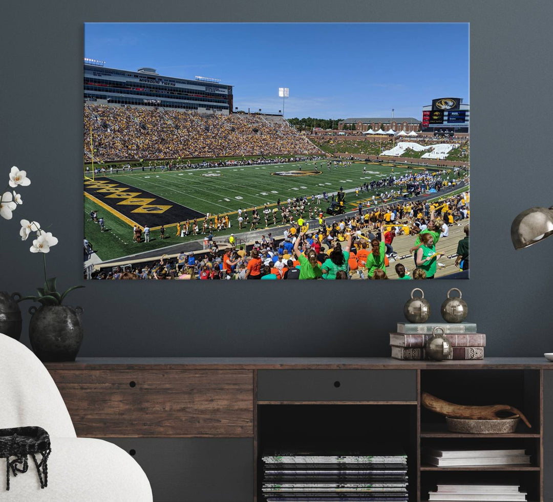 The University of Missouri Tigers Wall Art Canvas Print captures a packed football stadium.